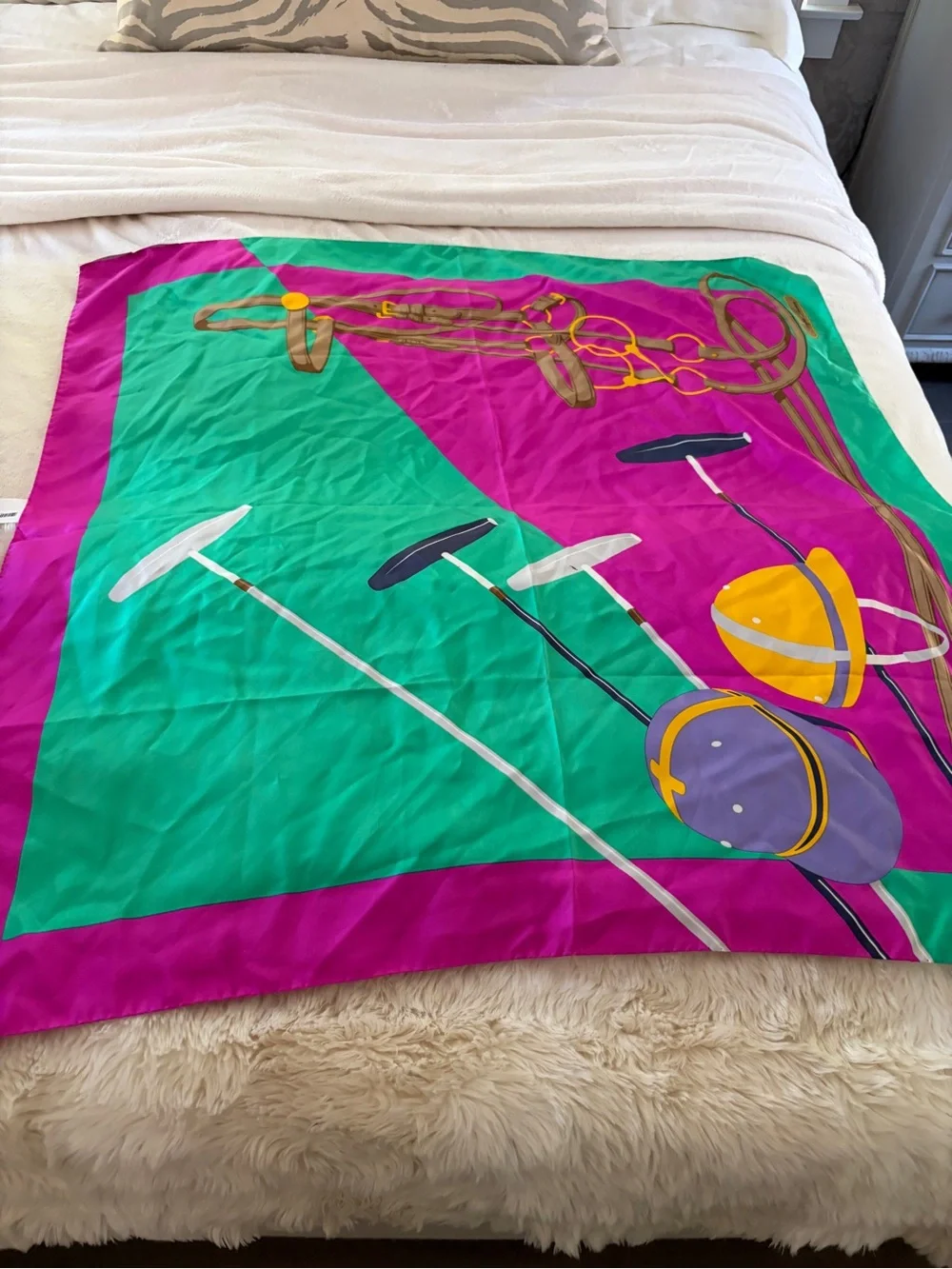 Equestrian Print Silk Scarf - Fuchsia Ralph Lauren vintage collection polo horse